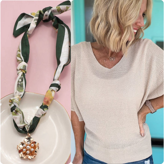 Floral Pearl Handmade Scarf Necklace