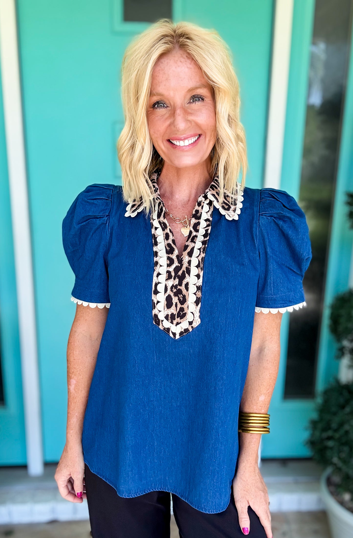 Fierce Denim Puff Sleeve Top