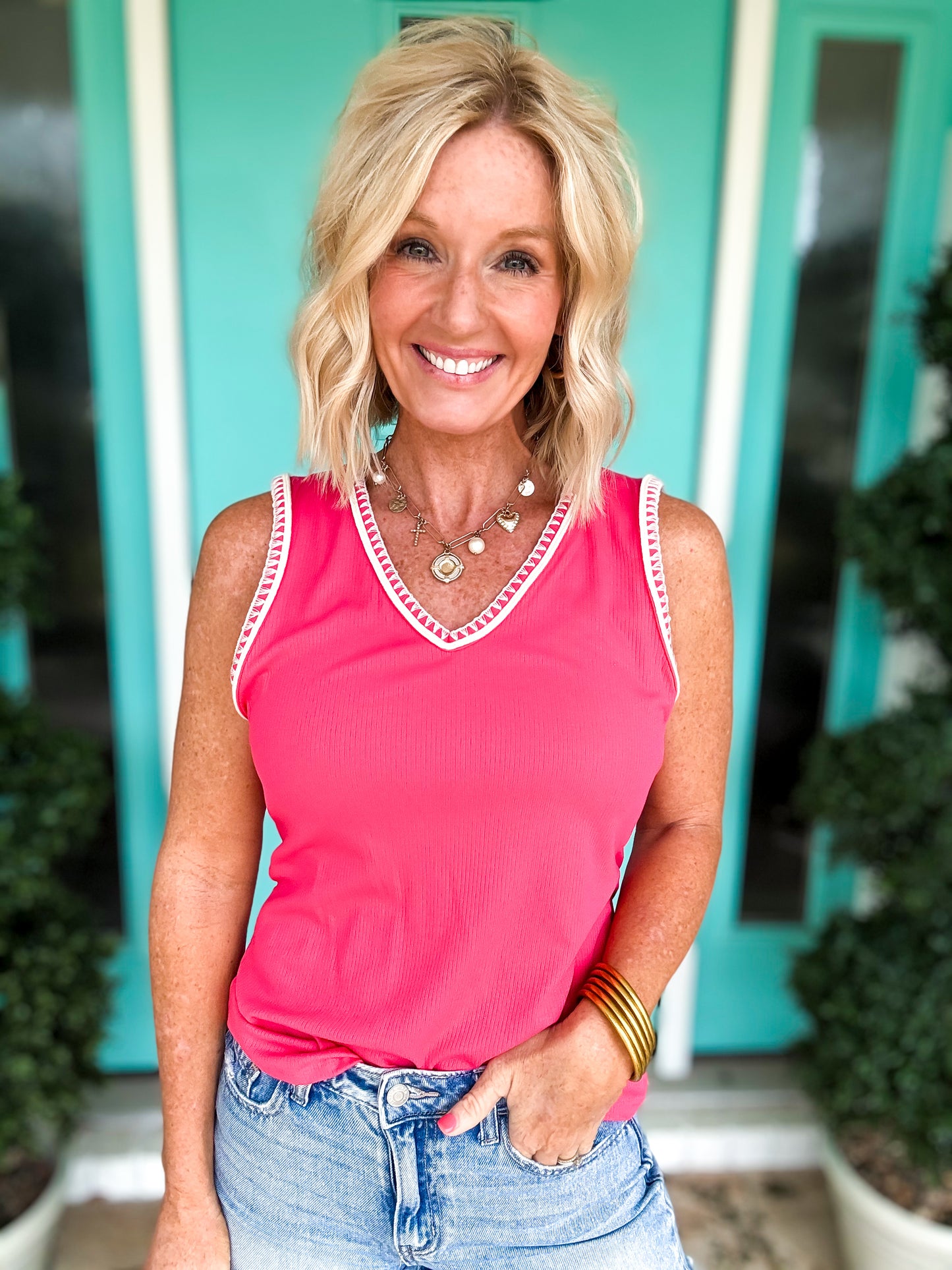 Whisper Embroidery Stitched Tank