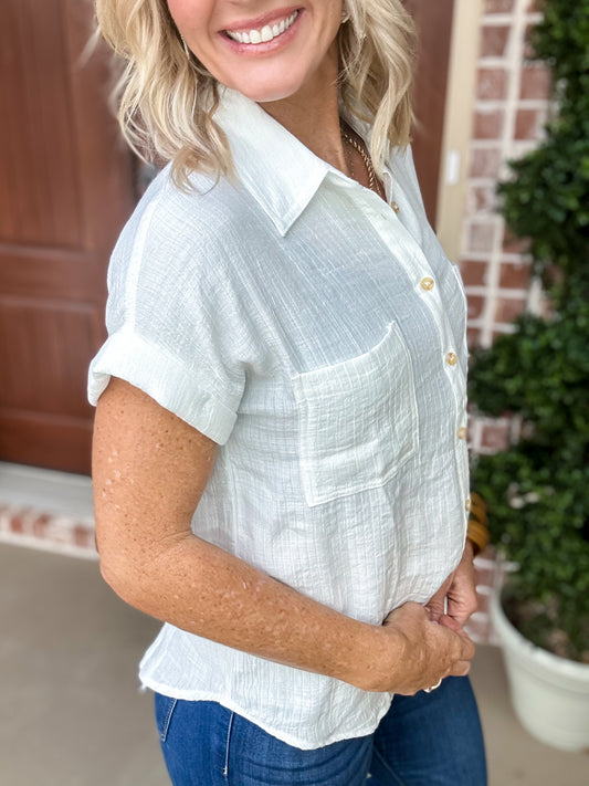 Solid Button Down Top -- White