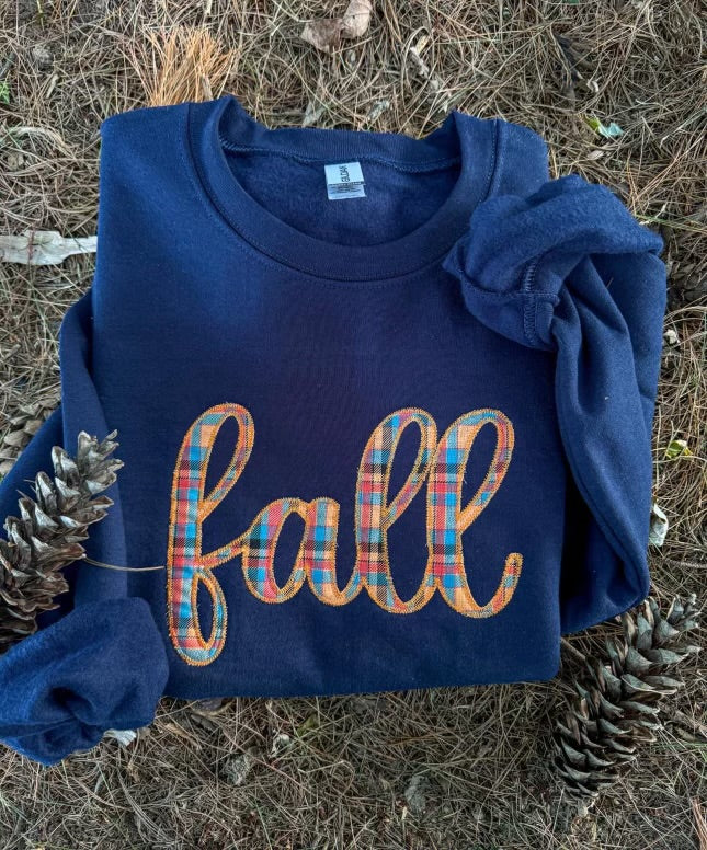 Fall Plaid Embroidered Sweatshirt