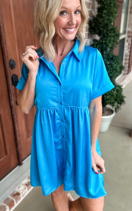 Blue Button Baby Doll Dress