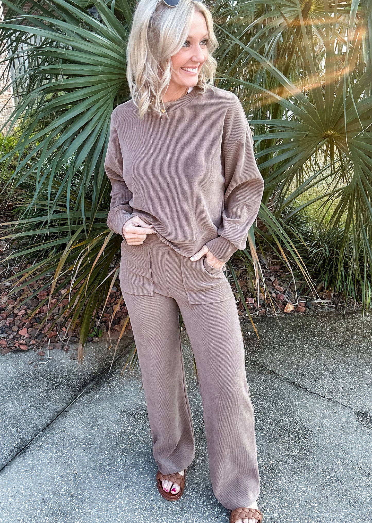 Biance Stretchy Corded Scuba Set -- Taupe