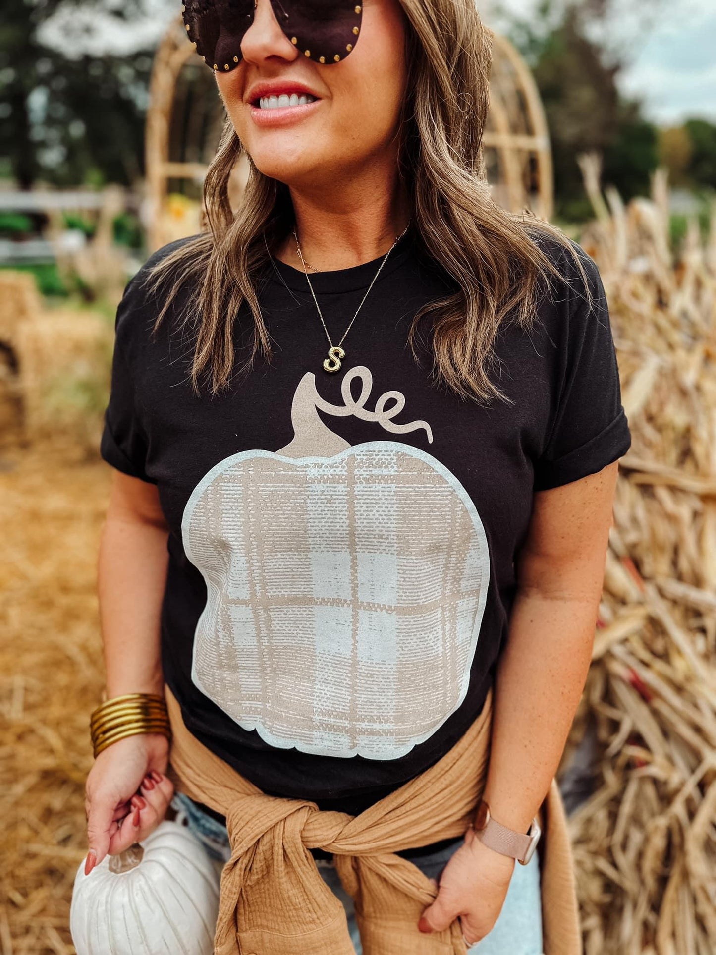 Beige Plaid Pumpkin Tee