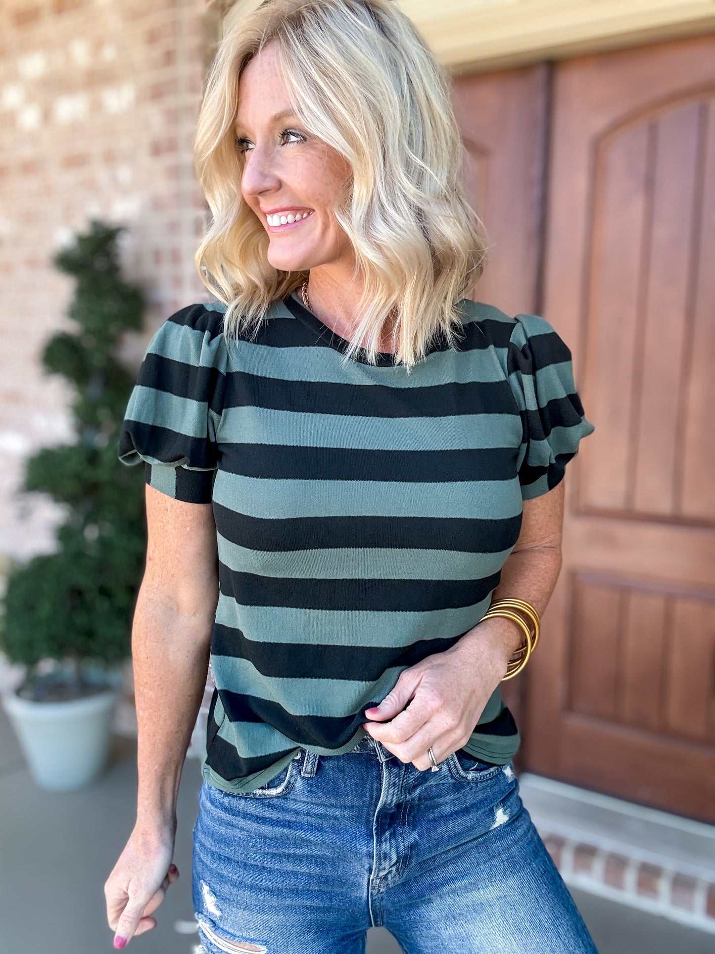 Belle Bubble Sleeve Striped Top