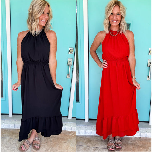 Stunning Solid Halter Maxi Dress