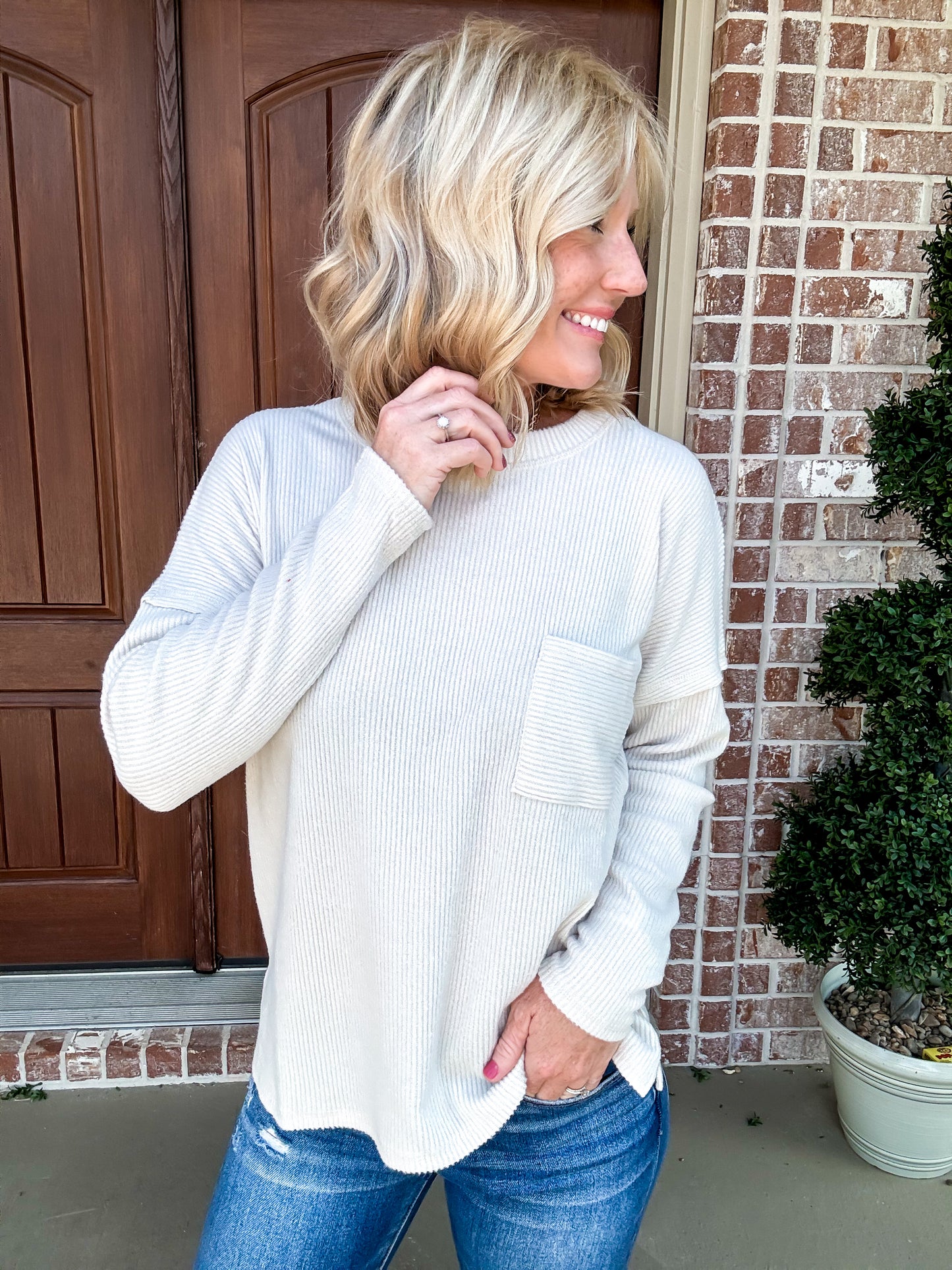 Rita Ribbed Front Pocket Sweater