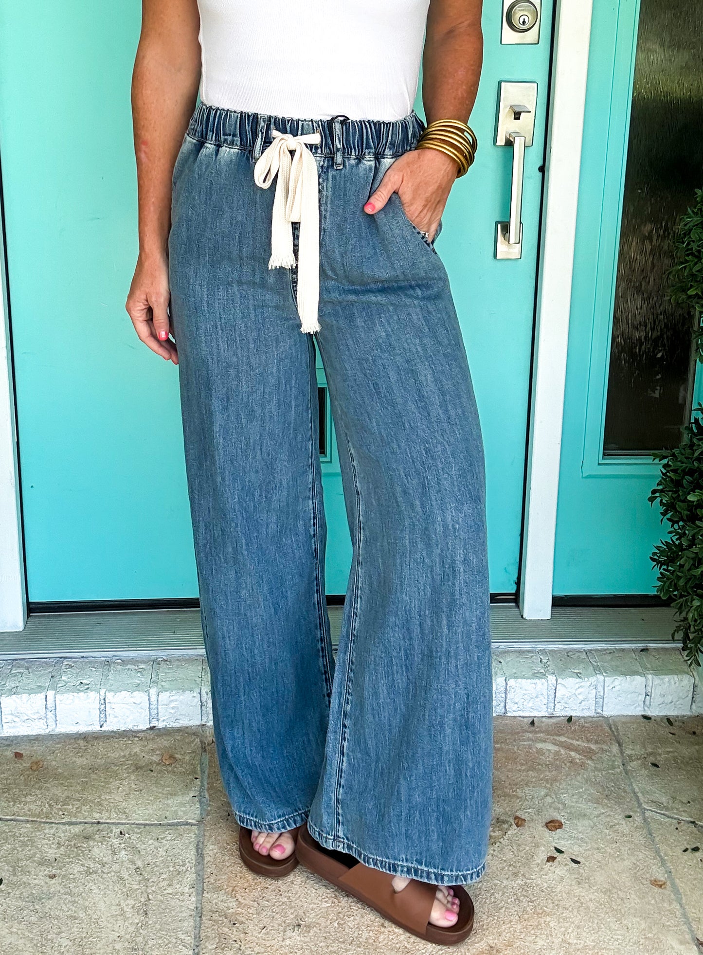 Drawstring Wide Leg Jeans