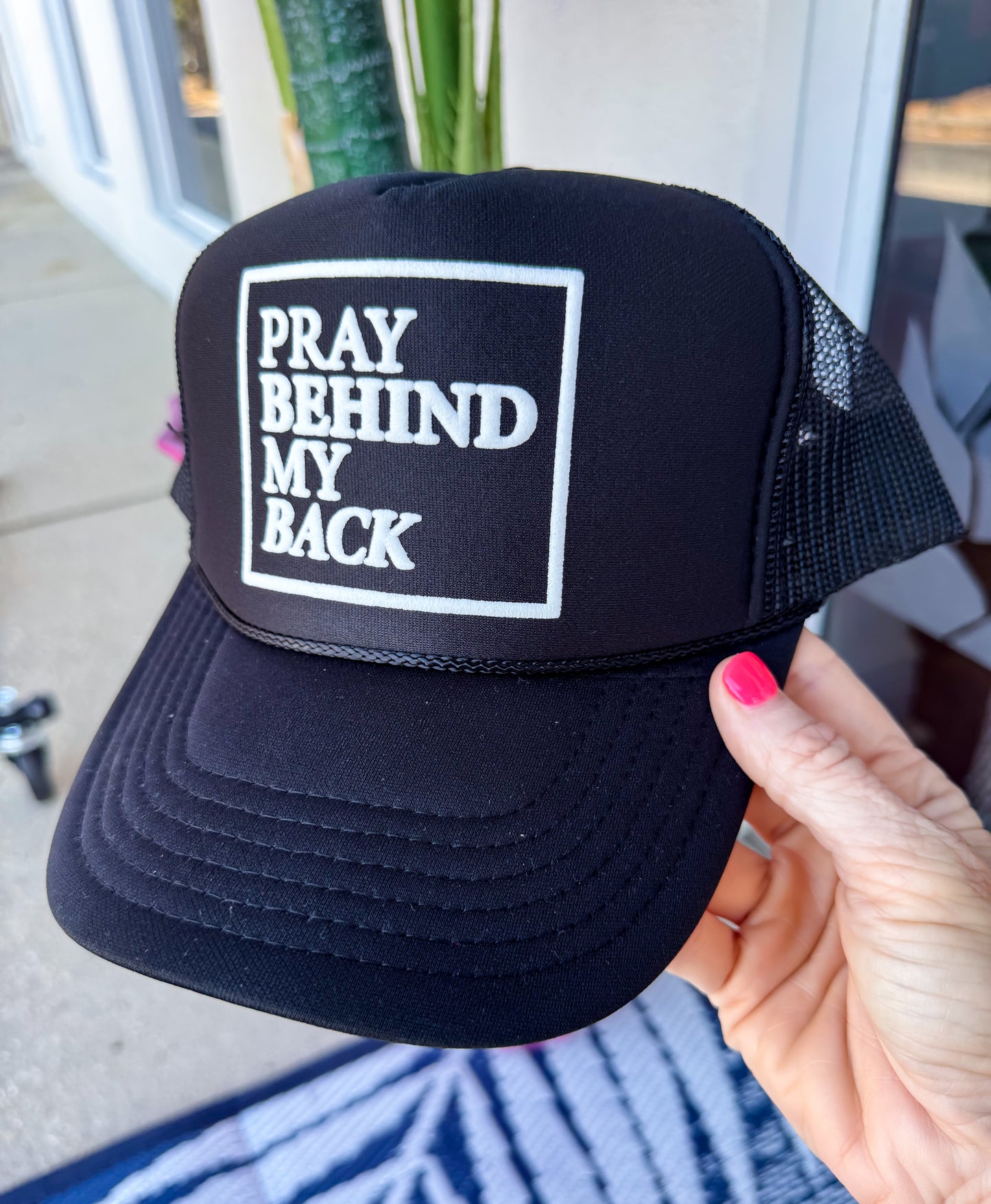 Pray Behind My Back Black Trucker Hat