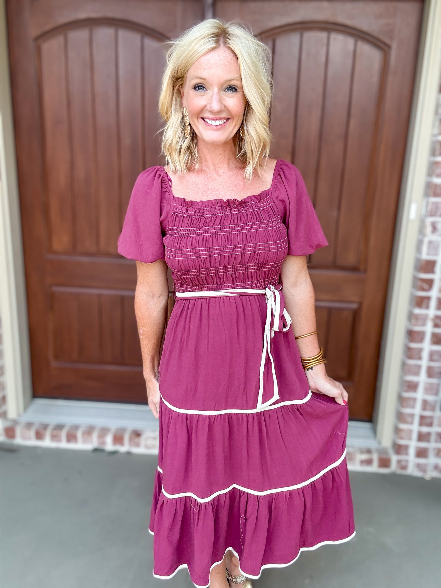 Berry Sweet Smocked Midi Dress