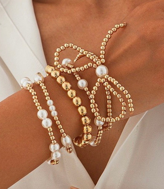 Pearl Bow Bracelet Set