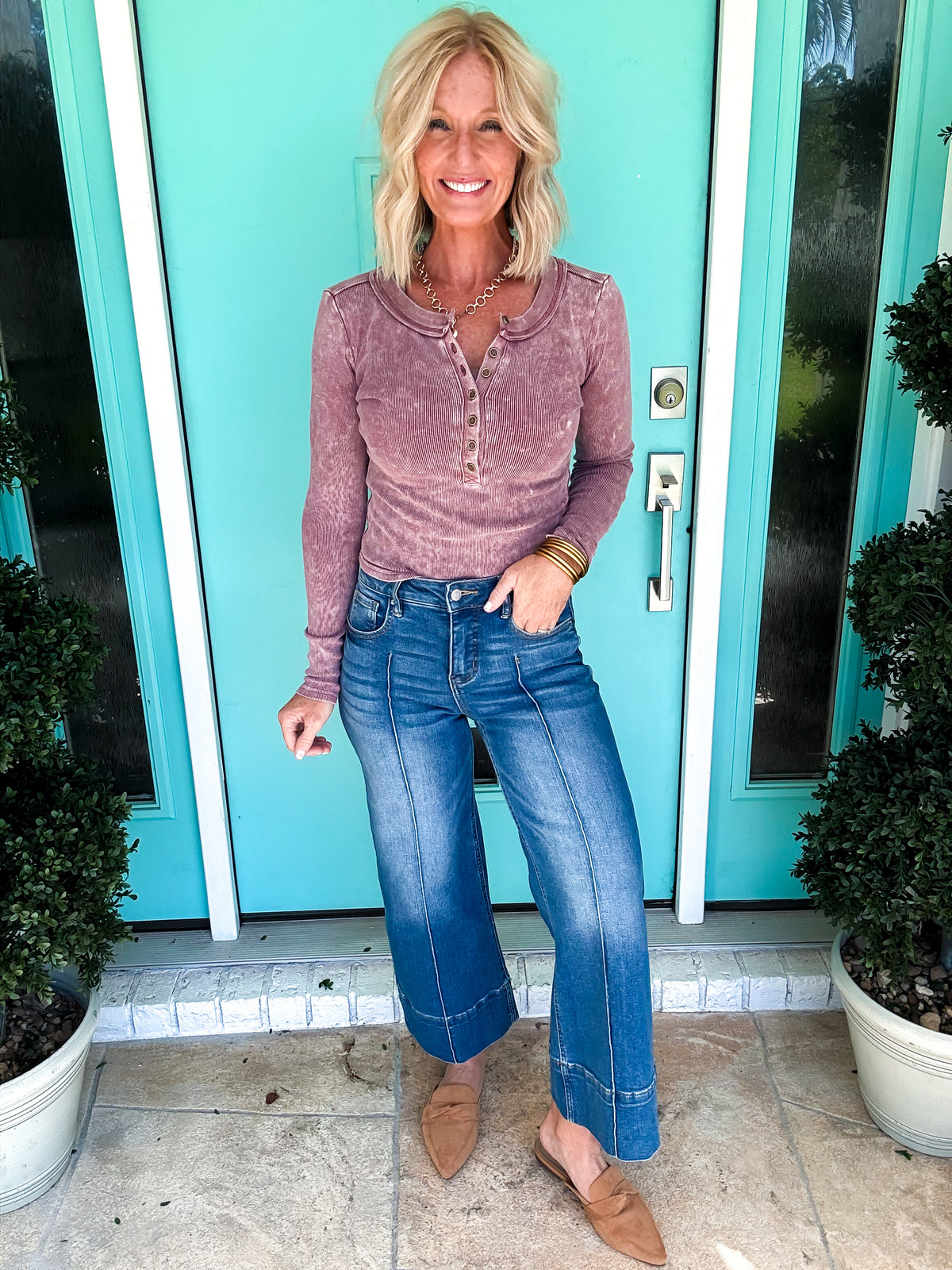Cropped Pintuck Denim