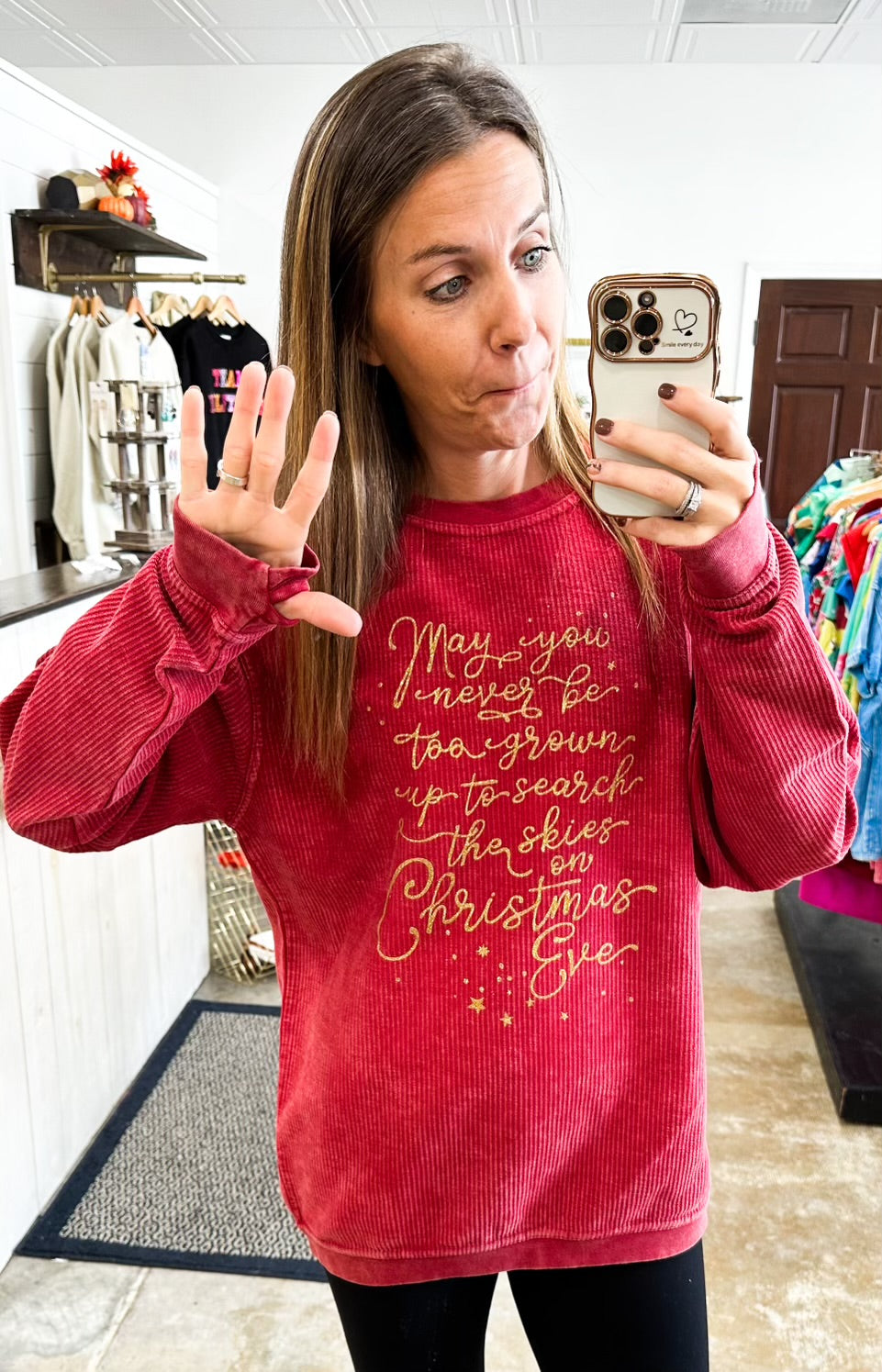 Christmas Eve Glitter Corded Sweatshirt