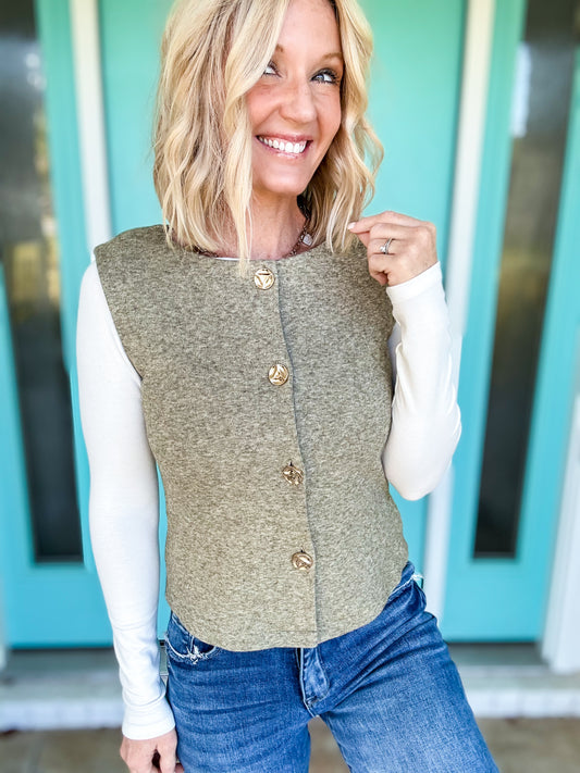 Moss & Gold Button Sweater Vest