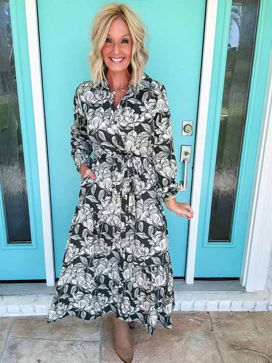 Olive Ink Midi Dress
