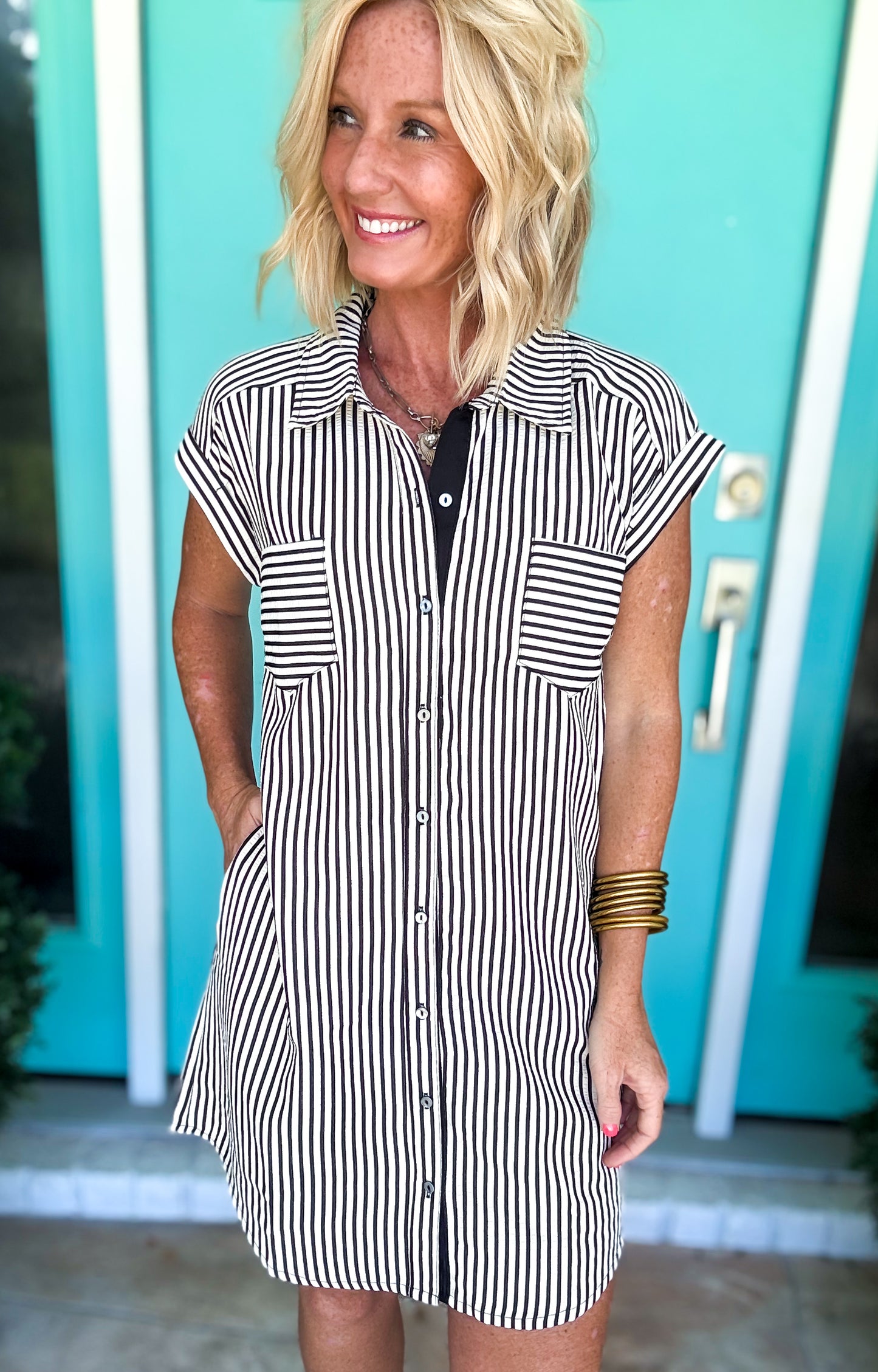 Chasing Stripes Dress -- Black