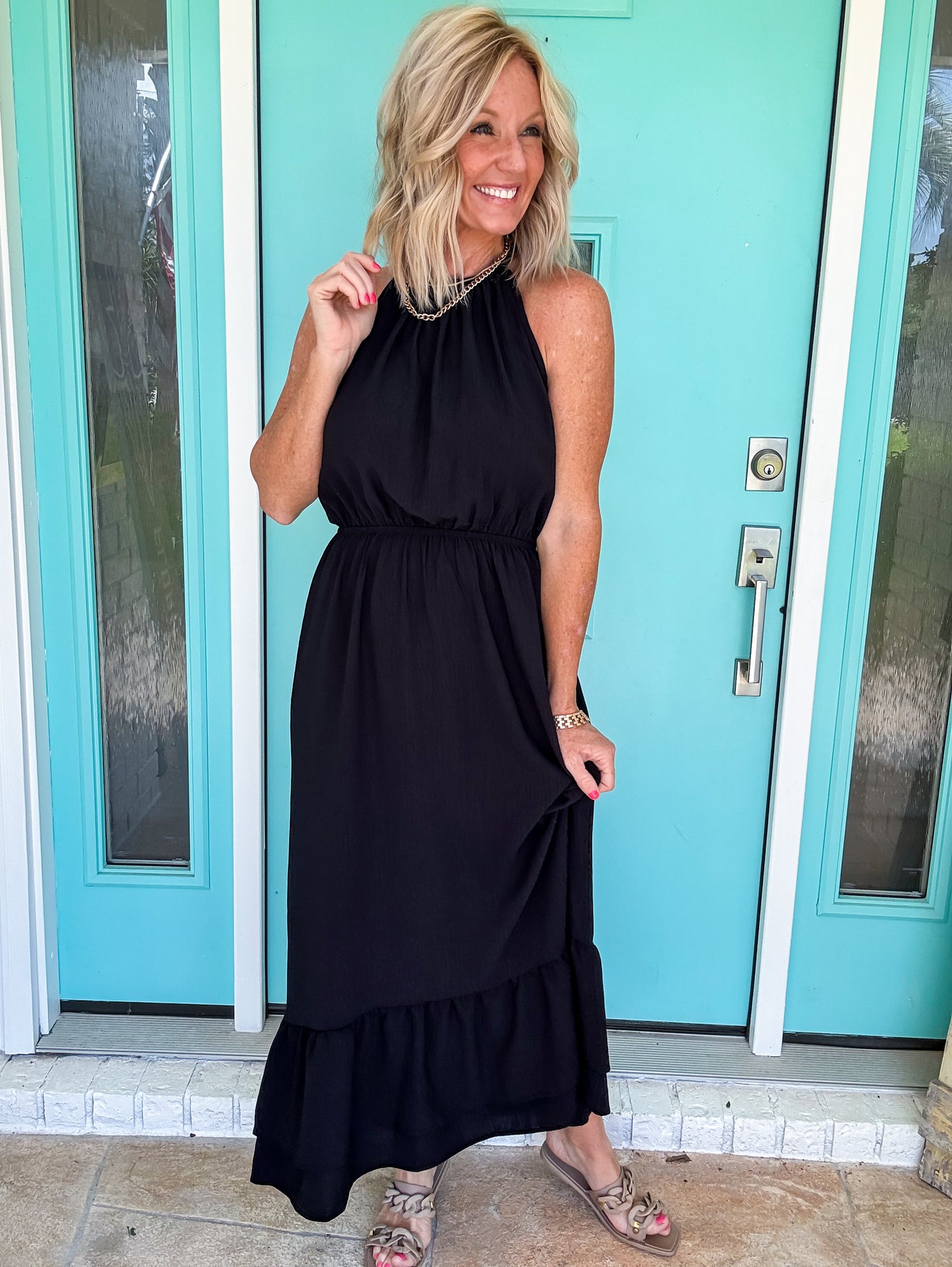 Stunning Solid Halter Maxi Dress
