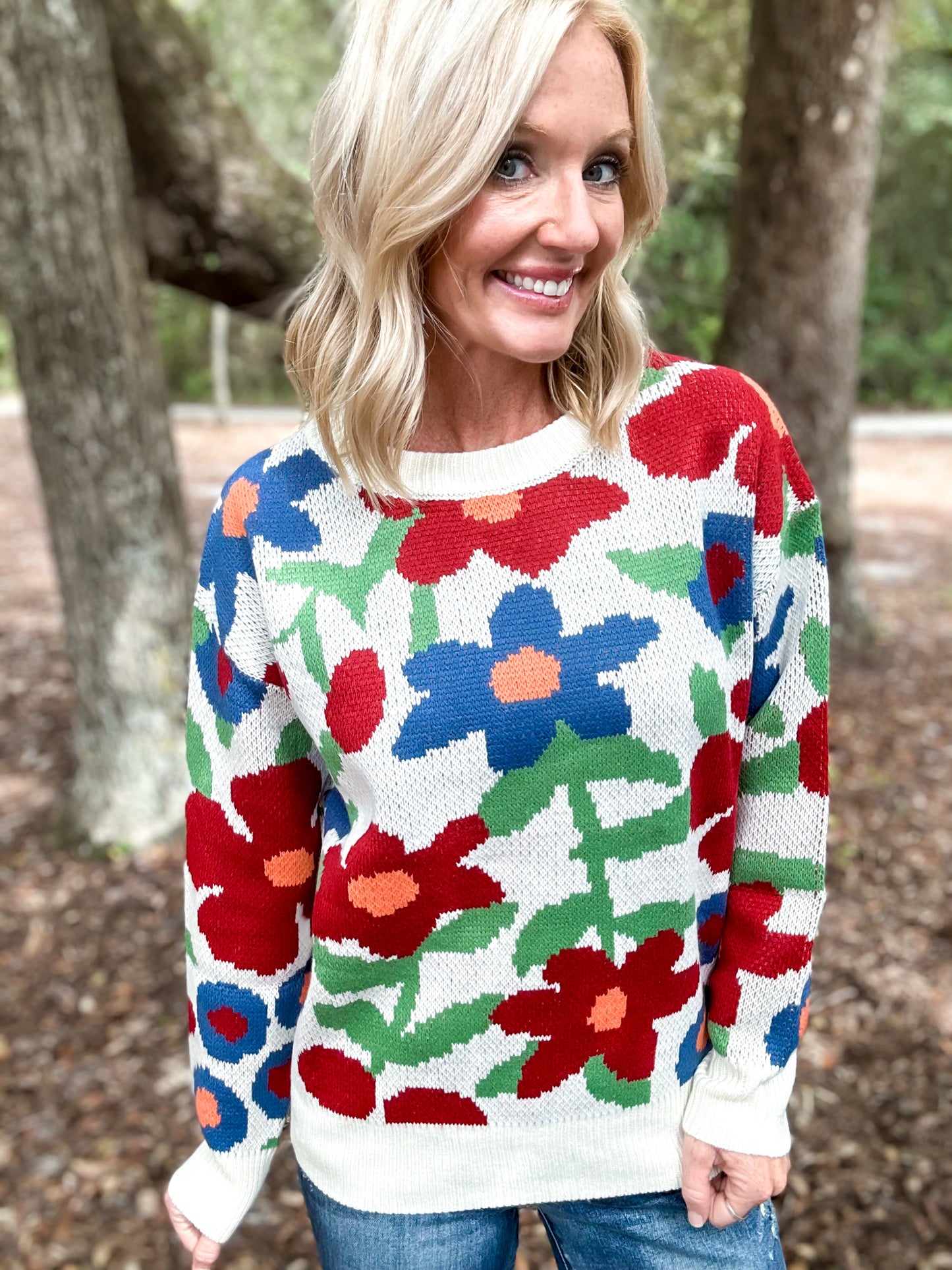 Floral Retro Pattern Multi Color Sweater