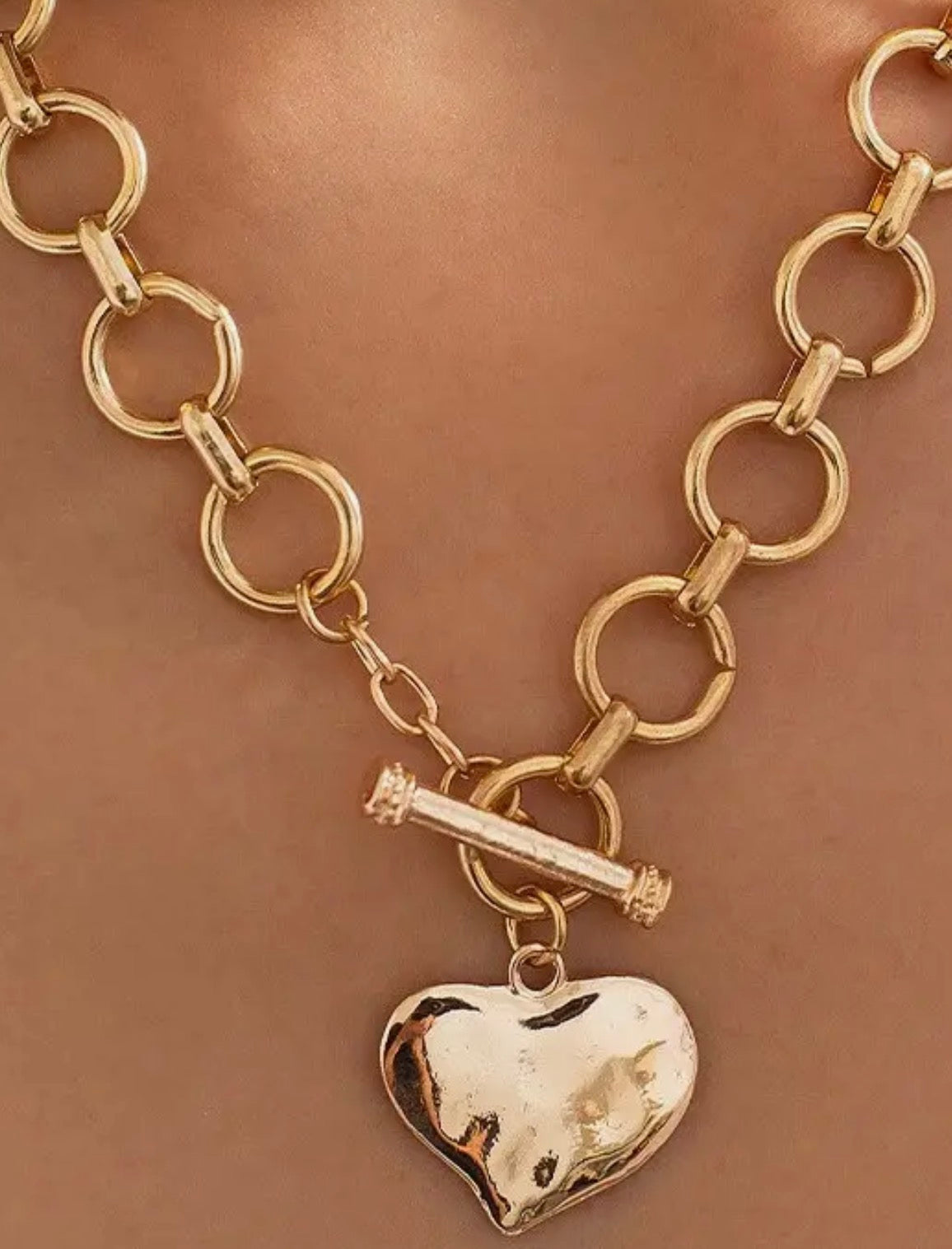 Hammered Heart Toggle Necklace