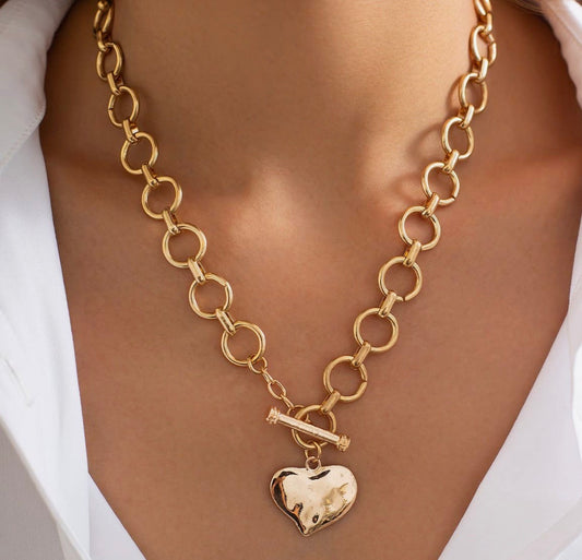 Hammered Heart Toggle Necklace