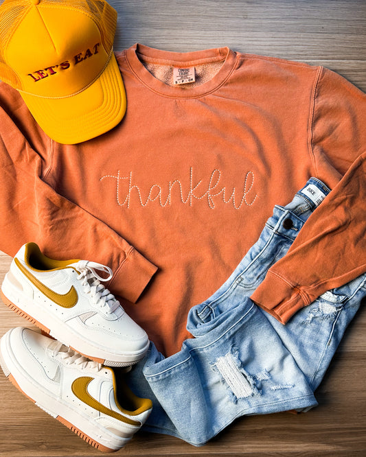 Thankful Embroidered Comfort Colors Sweatshirt