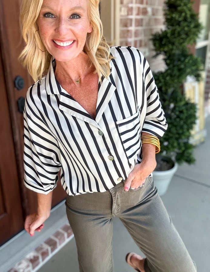 See the Truth Striped Satin Top