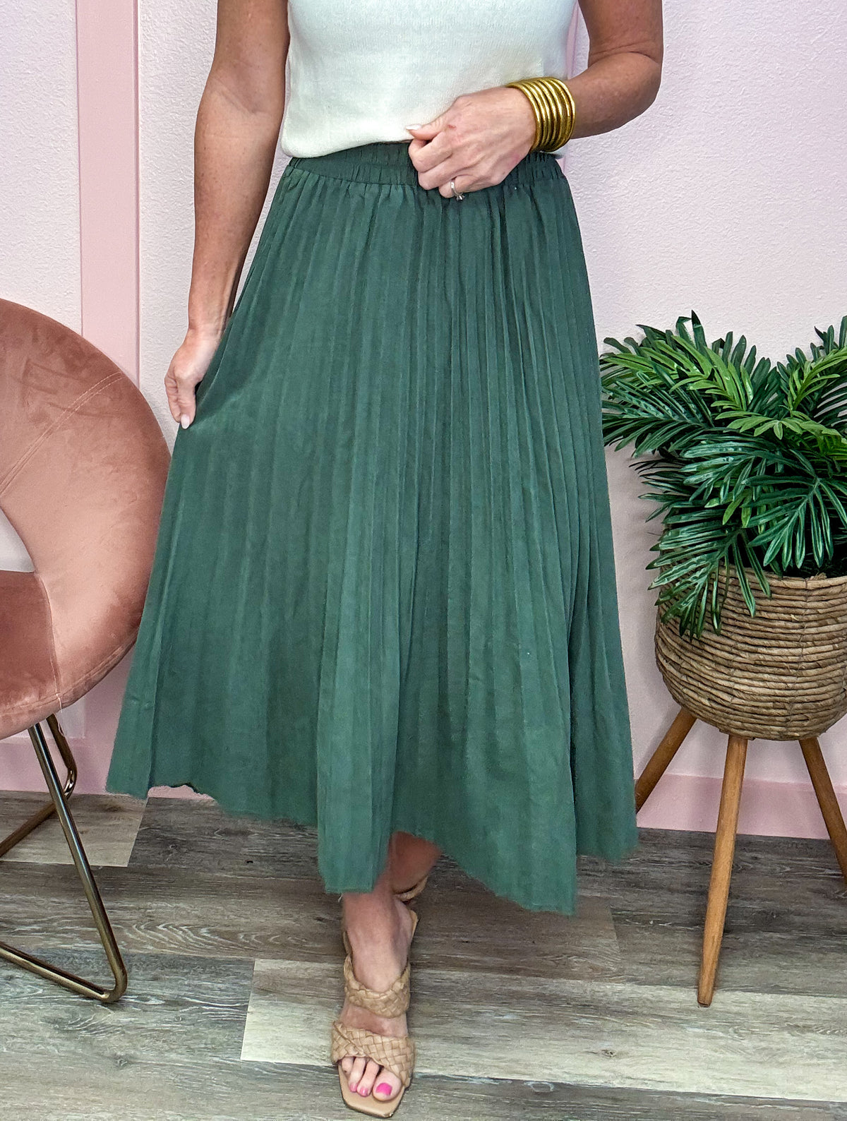 Suede Accordion Pleated Skirt