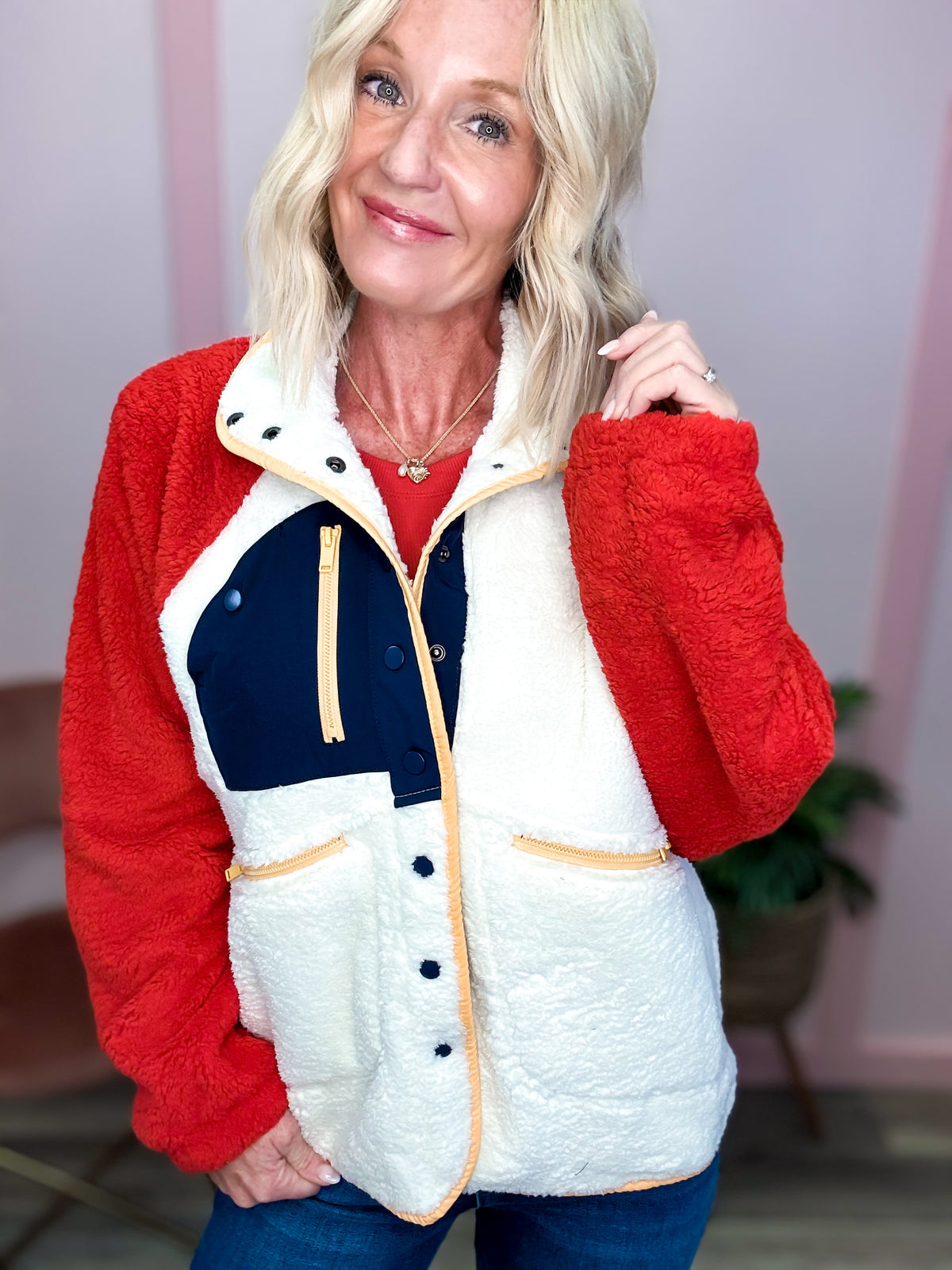 Mixed Sherpa Color Block Jacket