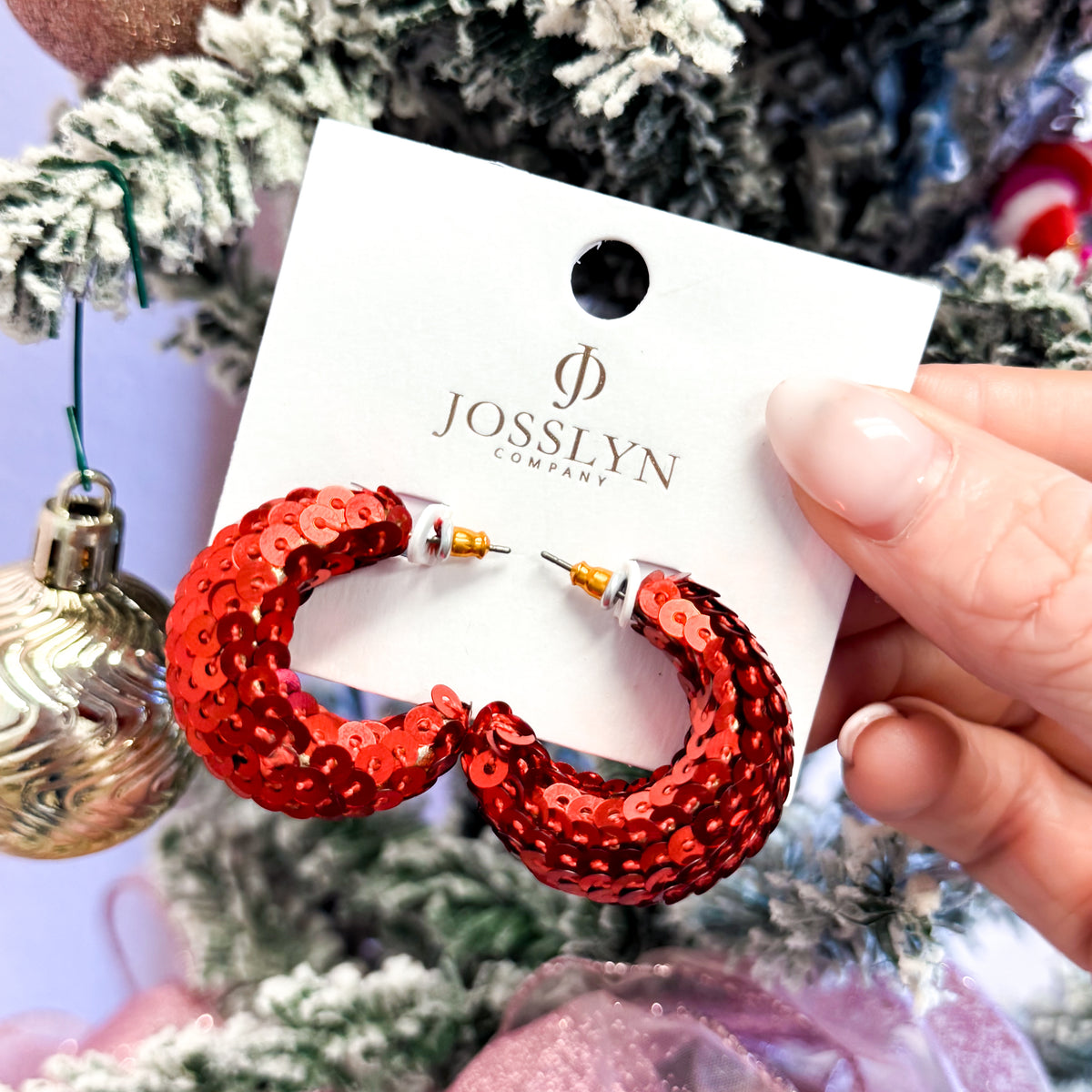 Chunky Red Sequin Hoop Earrings