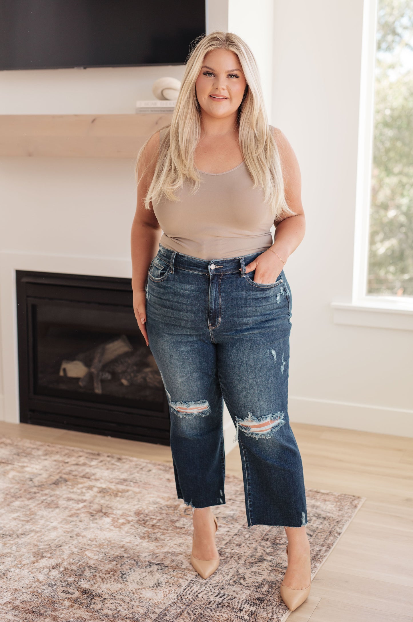 The Whitney Distressed Wide Leg Crop Jeans— Judy Blue