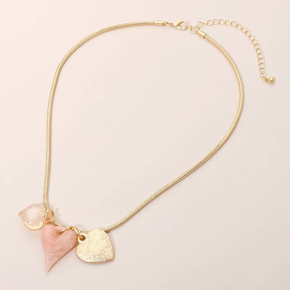 Triple Heart Charm Snake Chain Necklace