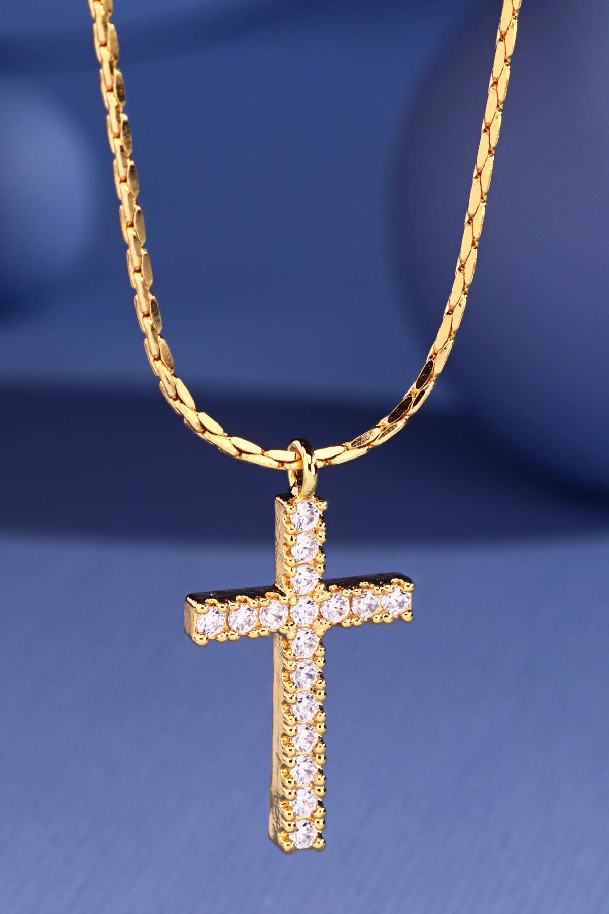 18K Gold Plated Pave Cross Necklace