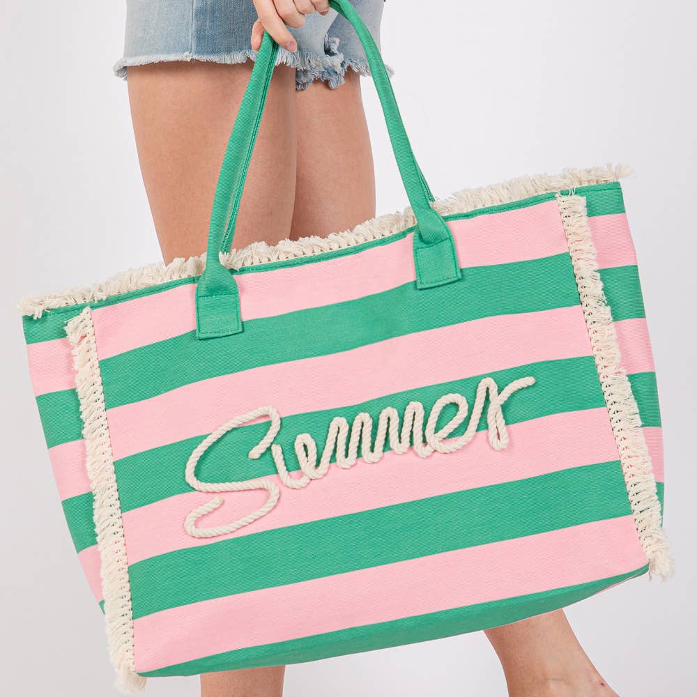 SUMMER  Embroidered Fringe Striped Tote  Bag