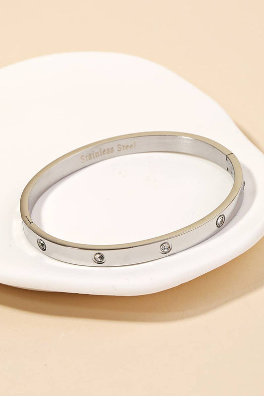 Rhinestone Bangle Bracelet -- Silver