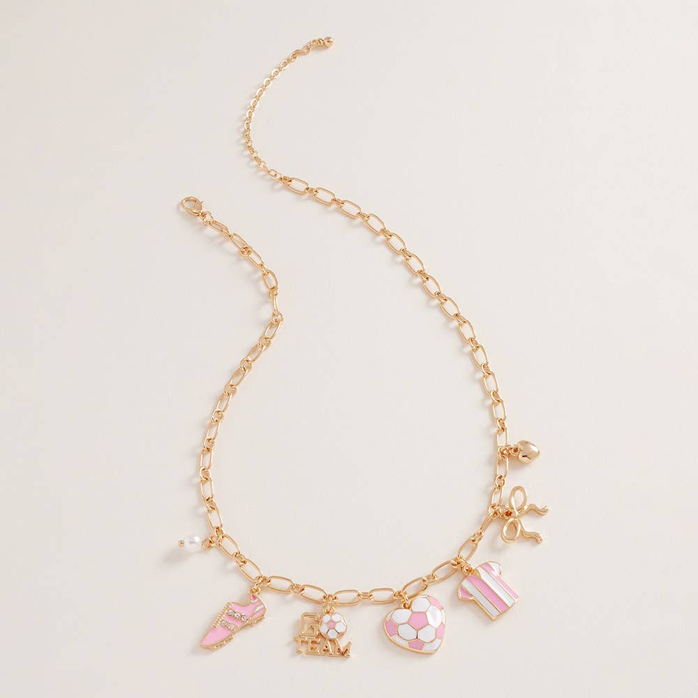 Soccer Bow Pearl Heart Charm Necklace
