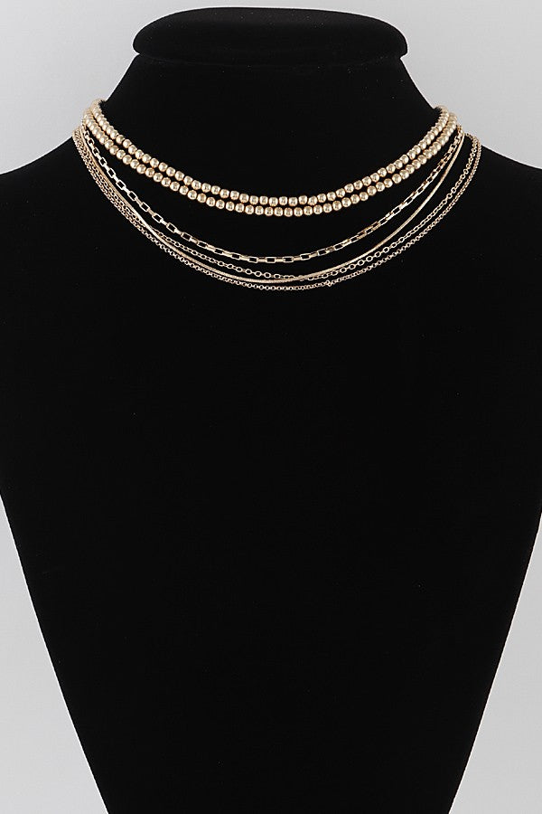 Multi Beaded Chain Necklace - Gold