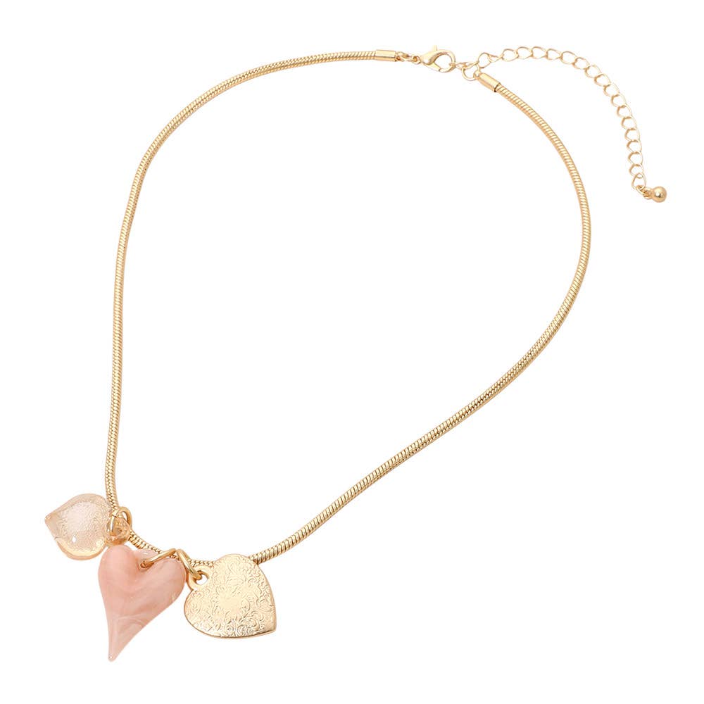 Triple Heart Charm Snake Chain Necklace