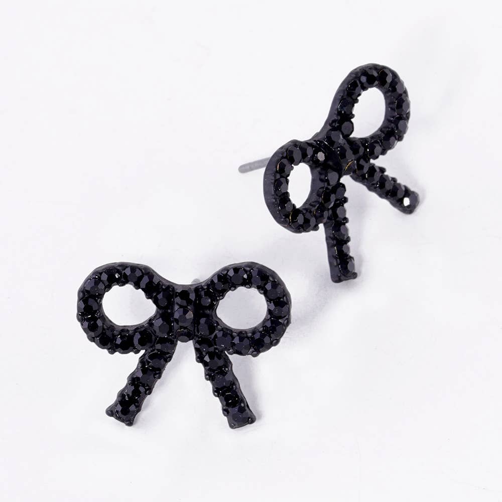 Jet Studded Ribbon Stud Earrings