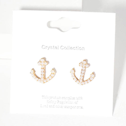 Crystal Rhinestone Paved Anchor Stud Earrings