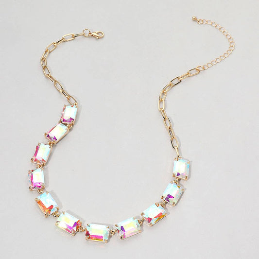 Cushion Rectangular Stone Cluster Link Necklace