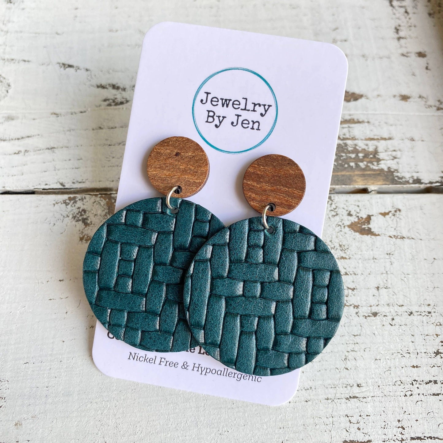 Wood Stud Earring: Teal Weaved