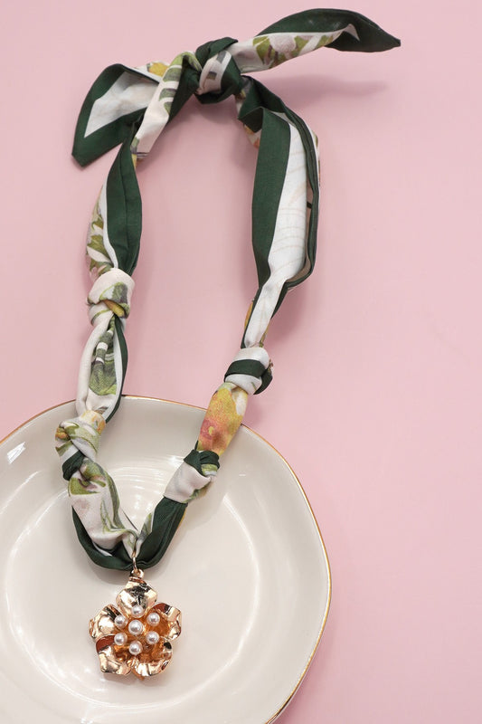 Floral Pearl Handmade Scarf Necklace
