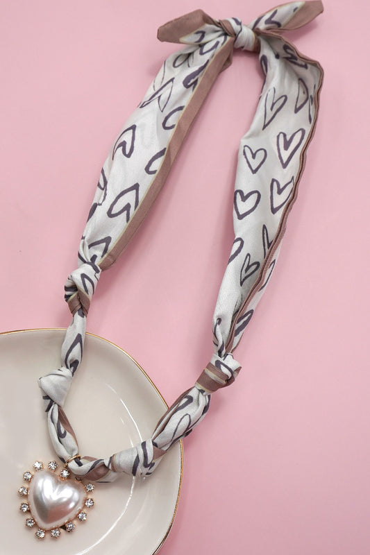 Pearl Rhinestone Heart Handmade Scarf Necklace